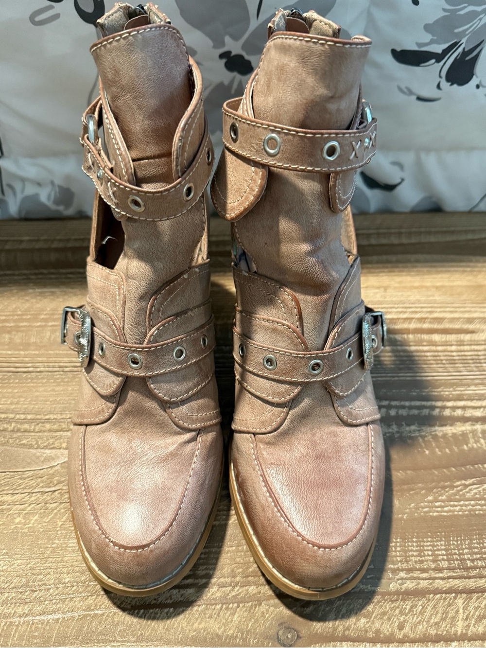 Tan Buckle Strap Boots - Picture 1 of 4